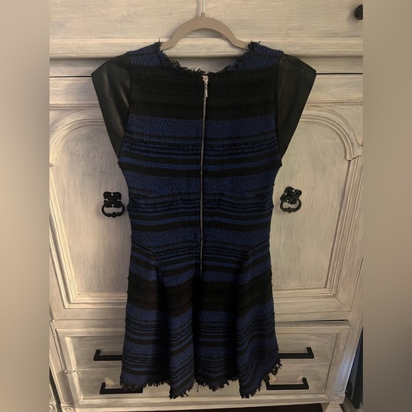 Rebecca Taylor Black &‎ Blue Tweed Striped Fringe Fit & Flare Cocktail Dress - Picture 4 of 10